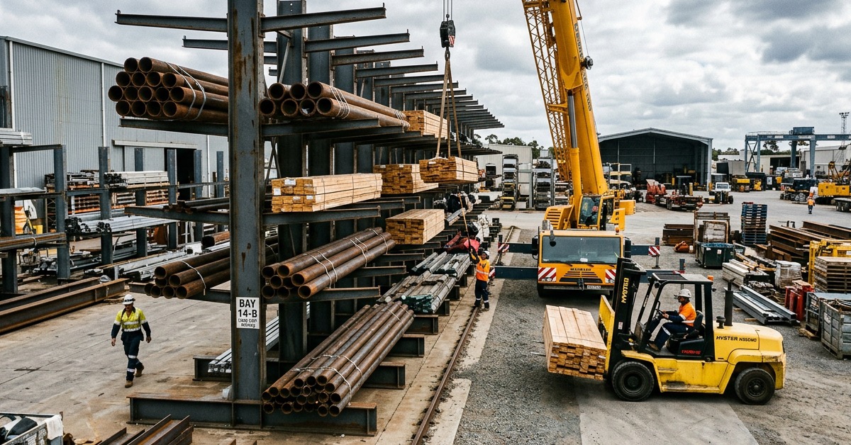 Industrial cantilever racking for pipes and structural steel Dexion